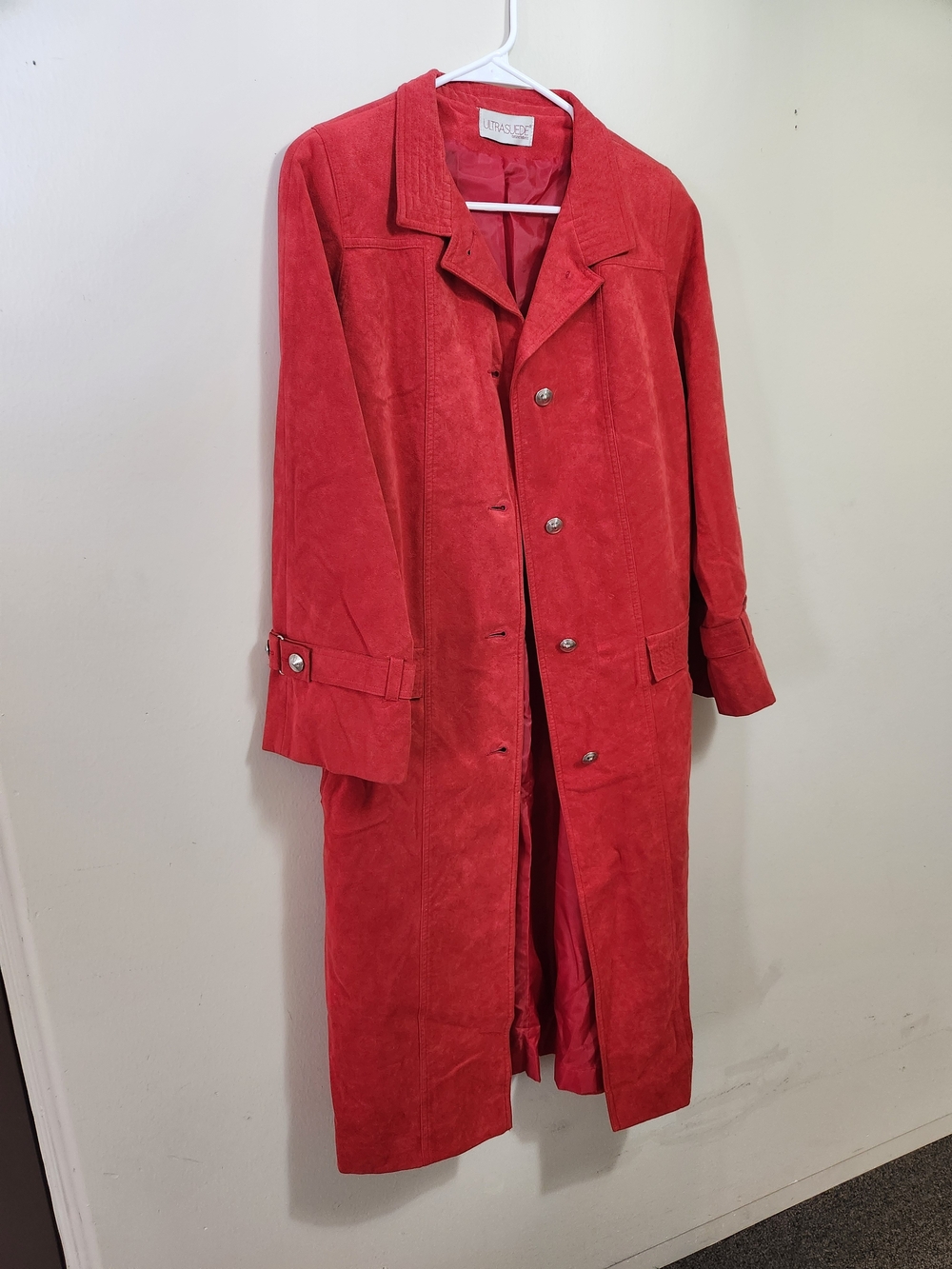 Vintage 1970s Count Romi Red Suede Long Trench Coat 12